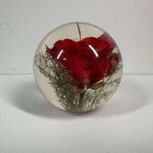 Hafod Grange 3" Red Rose Paperweight Vintage 2002 Great Britain Resin Desk